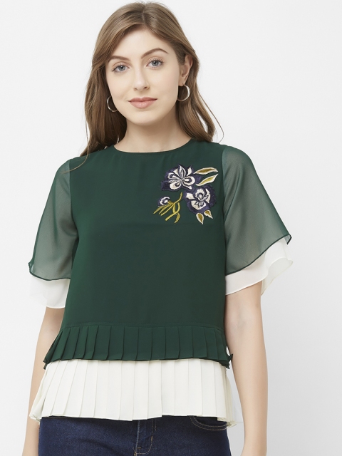

Soie Women Green Colourblocked Peplum Top