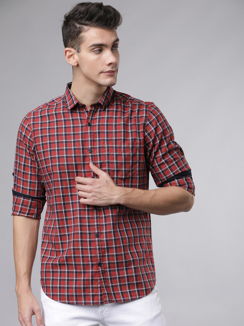 

Ecko Unltd Men Red & Navy Blue Slim Fit Checked Casual Shirt
