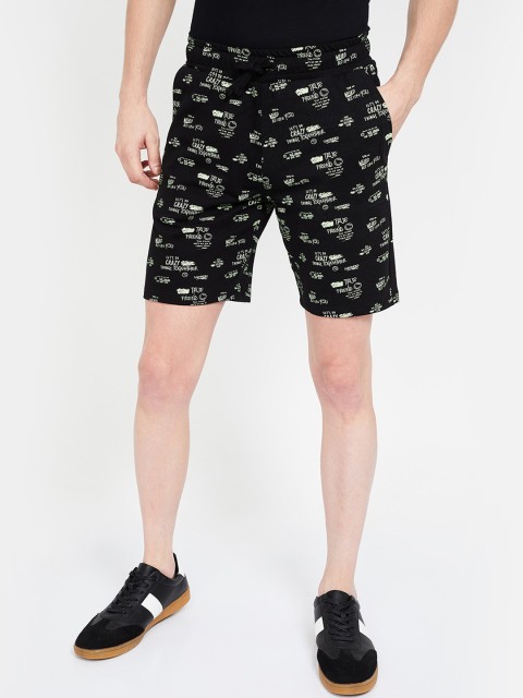 

Smiley World Men Black Printed Slim Fit Regular Shorts