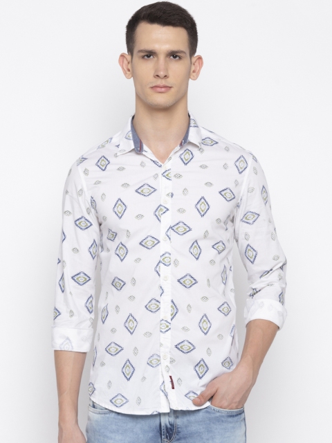 

SPYKAR Men White & Blue Slim Fit Printed Casual Shirt