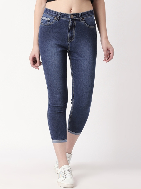 

High Star Women Blue Slim Fit High-Rise Clean Look Stretchable Crop Jeans