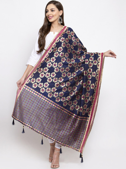 

Sugathari Navy Blue Woven Design Dupatta