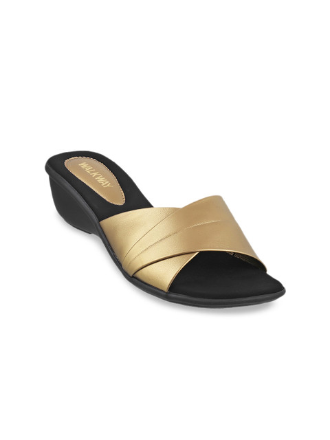 

WALKWAY Women Gold-Toned Solid Mules