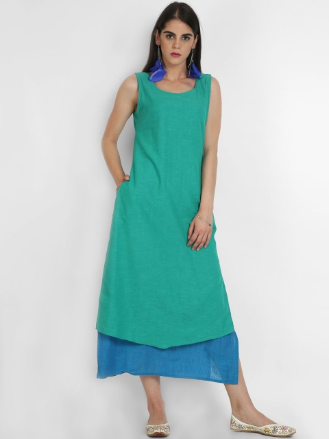 

Heart of Gold Women Sea Green Colourblocked A-Line Layered Dress