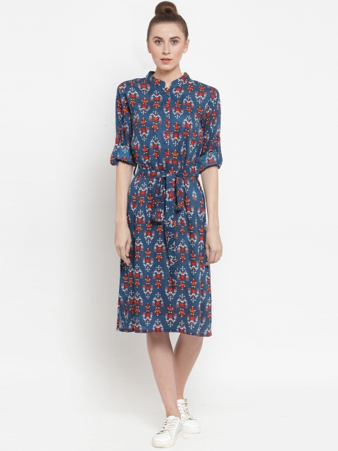 

Color Cocktail Women Blue Printed Shirt Dress