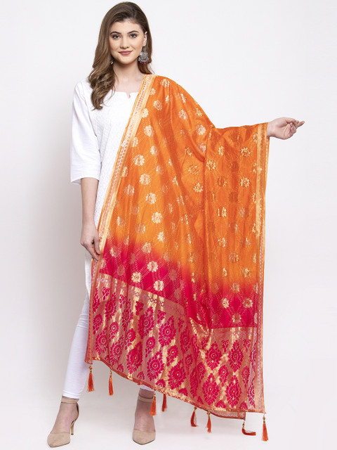

Sugathari Orange & Pink Woven Design Dupatta