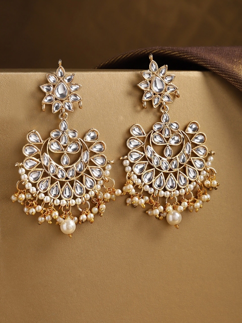 

Kairi Gold-Plated & White Kundan Studded Classic Chandbalis
