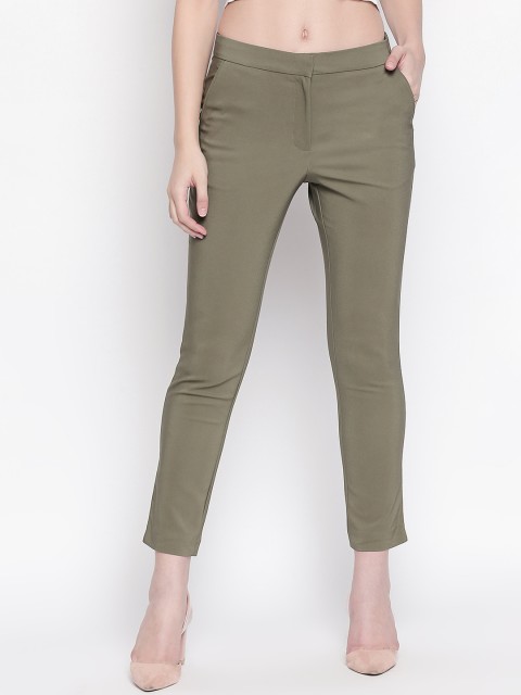 

Annabelle by Pantaloons Women Olive Green Slim Fit Solid Peg Trousers