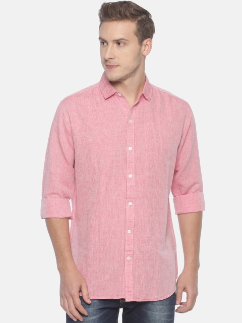 

Balista Men Red Standard Slim Fit Solid Cotton Linen Casual Shirt