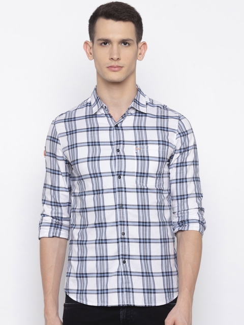 

SPYKAR Men White & Navy Blue Slim Fit Checked Casual Shirt