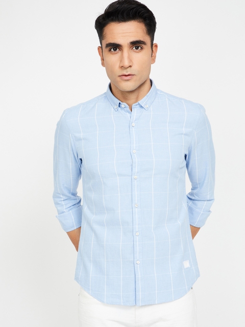 

Bossini Men Blue & White Regular Fit Checked Casual Shirt