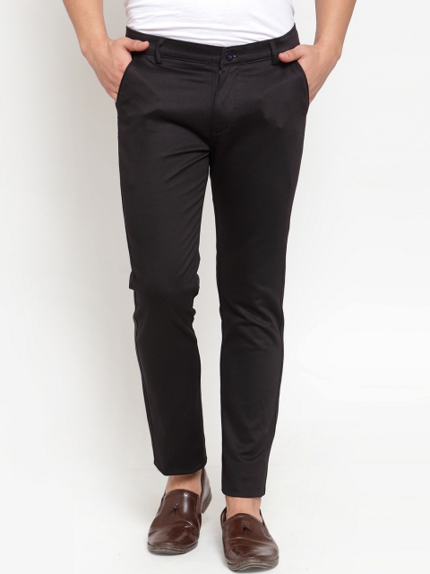 

Rodamo Men Black Slim Fit Solid Regular Trousers