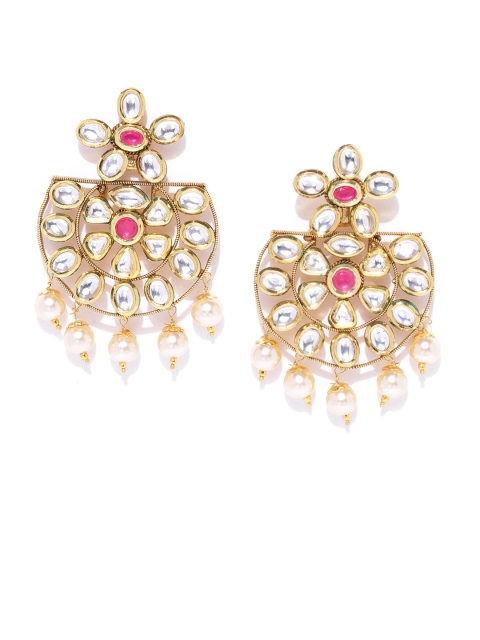 

Kairi Gold-Plated & Red Kundan Studded Floral Drop Earrings