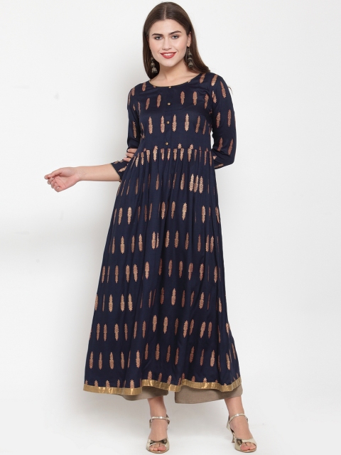 

Kiaasa Women Navy Blue Printed A-Line Kurta