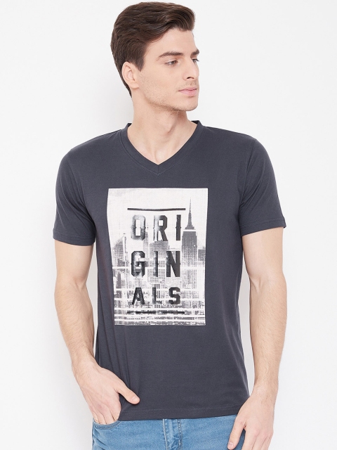 

C9 Men Charcoal Grey Printed V-Neck T-shirt