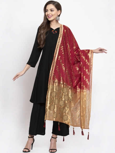 

Sugathari Maroon & Gold-Coloured Woven Design Dupatta