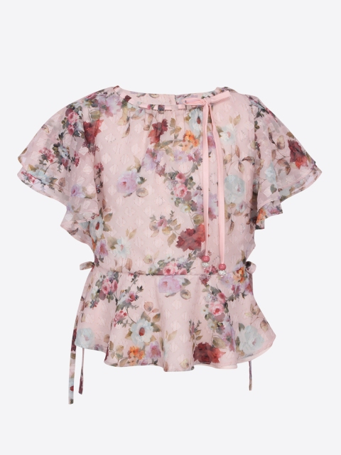 

CUTECUMBER Girls Peach-Coloured Printed Peplum Top