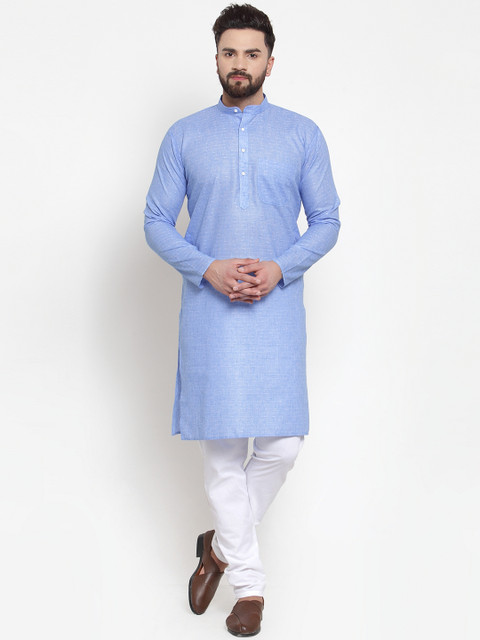 

Jompers Men Blue & White Striped Kurta with Churidar