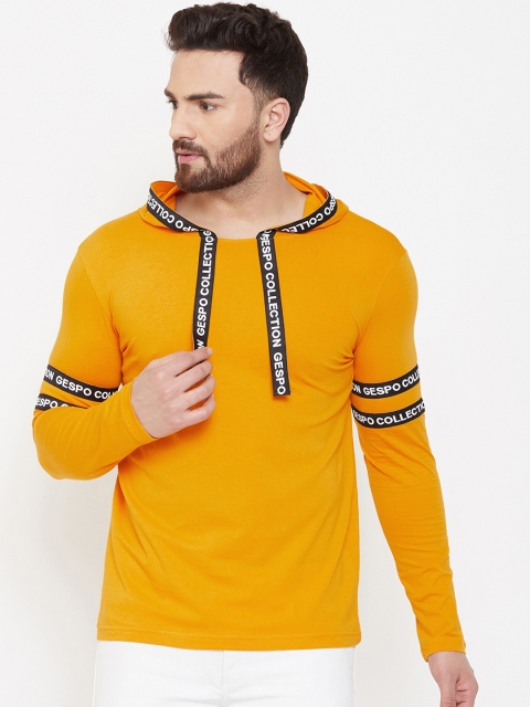 

GESPO Men Mustard Yellow Solid Hood T-shirt