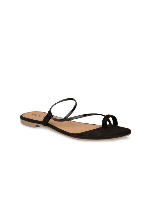 

SOLES Women Black Solid Suede One Toe Flats