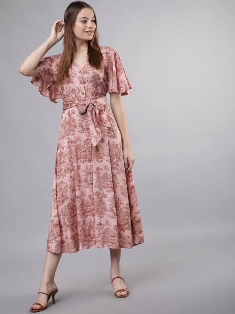 

Tokyo Talkies Women Pink Printed Fit and Flare Dress