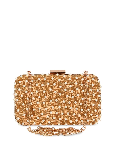 

Anekaant Gold-Toned & Off-White Embellished Clutch