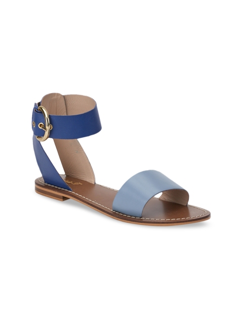 

Saint G Women Blue Solid Leather Open Toe Flats