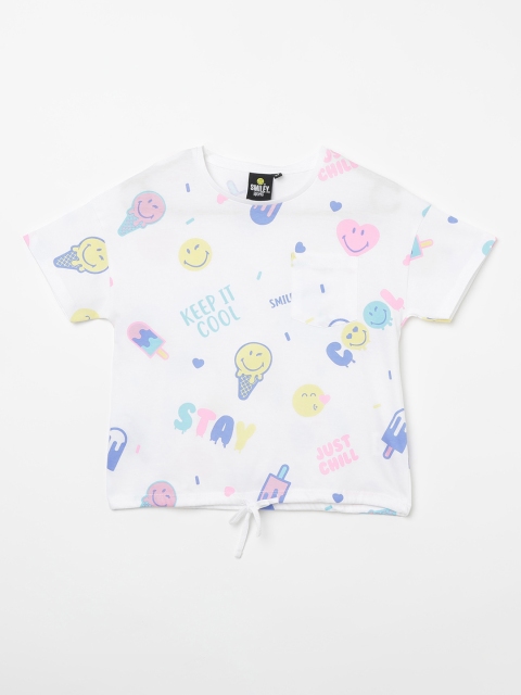 

Smiley World Girls White Printed Top
