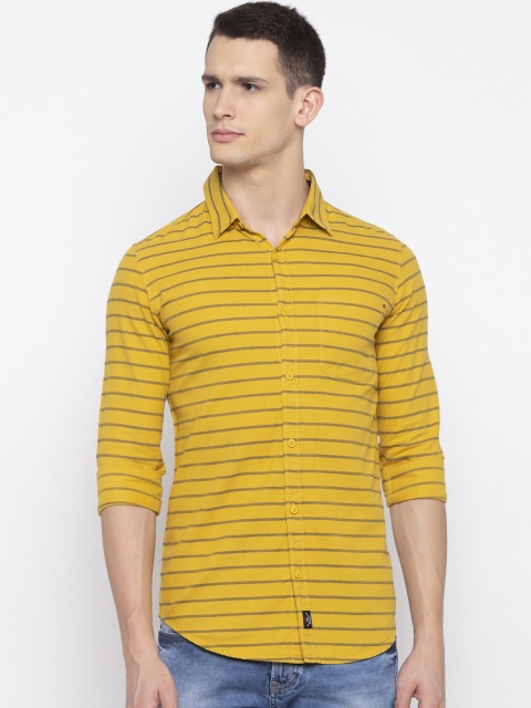 

SPYKAR Men Yellow & Grey Slim Fit Striped Casual Shirt