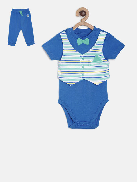 

MINI KLUB Boys Blue & Green Striped Bodysuit with Trousers
