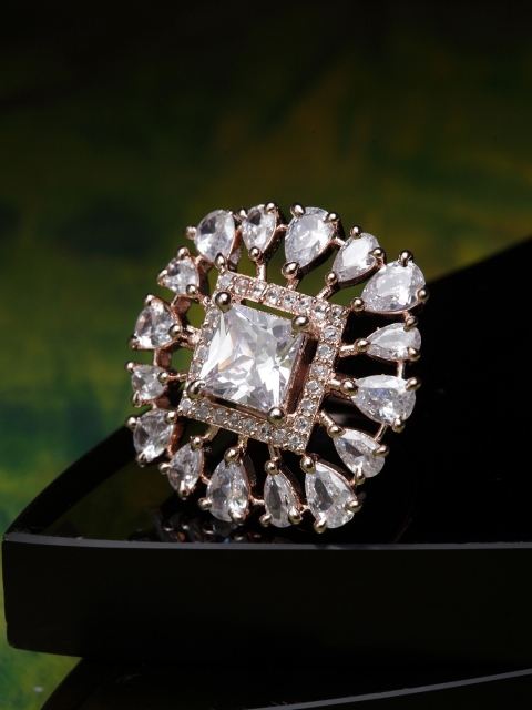 

Bhana Fashion Rose Gold-Plated & White AD-Studded Finger Ring