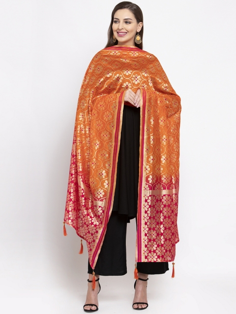 

Sugathari Orange & Pink Woven Design Dupatta