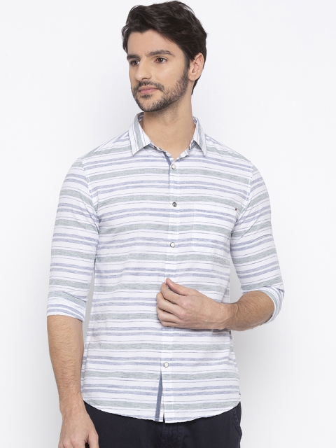 

SPYKAR Men White & Green Slim Fit Striped Casual Shirt