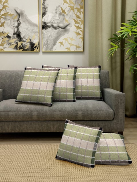

KLOTTHE Green & Beige Set of 5 Checked Square Cushion Covers