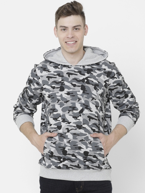 

ELEGANCE Men Grey & White Printed Hooded Sweatshirt