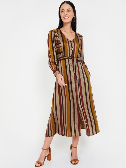

CODE by Lifestyle Women Multicoloured Striped Fit and Flare Dress, Multi