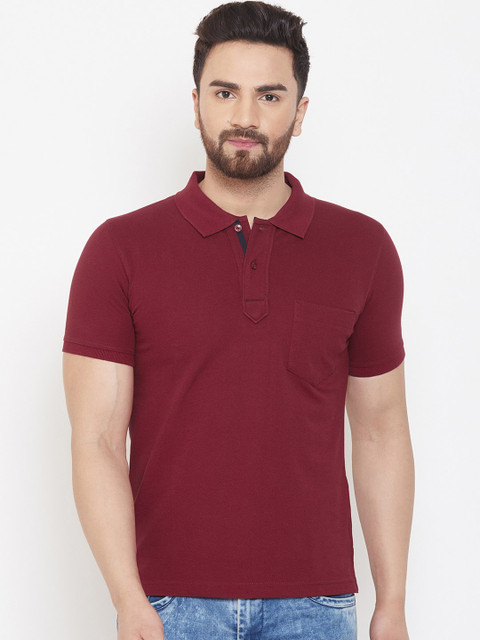 

Adobe Men Burgundy Solid Polo Collar T-shirt