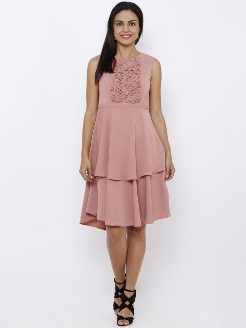 

Soie Women Pink Solid Fit and Flare Dress