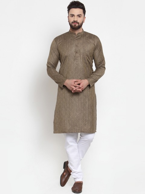 

Jompers Men Bronze-Coloured & White Self Design Kurta with Churidar