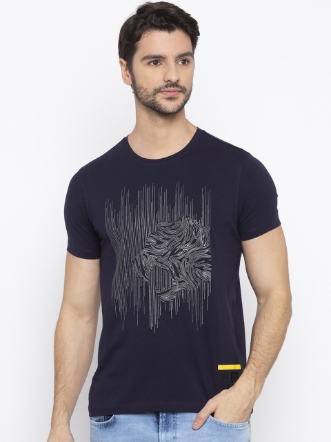 

SPYKAR Men Navy Blue Printed Round Neck T-shirt