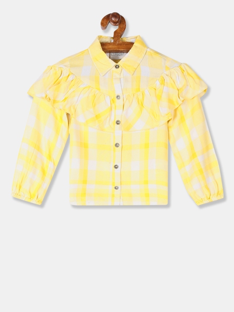 

Cherokee Girls Yellow And White Checked Shirt Style Top