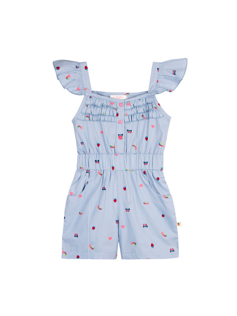 

Budding Bees Girls Blue & Red Printed Playsuit