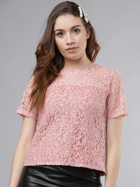 

Tokyo Talkies Women Peach-Coloured Self Design Top