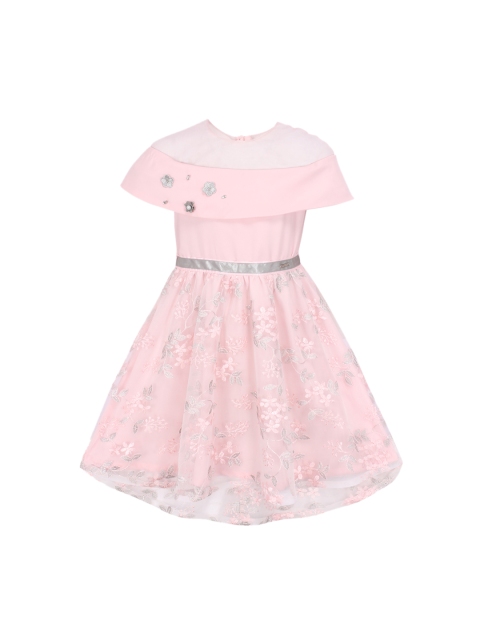 

CUTECUMBER Girls Pink Embroidered Fit and Flare Dress