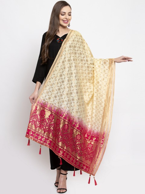 

Sugathari Beige & Pink Woven Design Dupatta