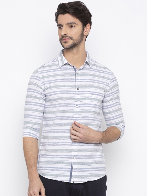 

SPYKAR Men White & Green Slim Fit Striped Casual Shirt