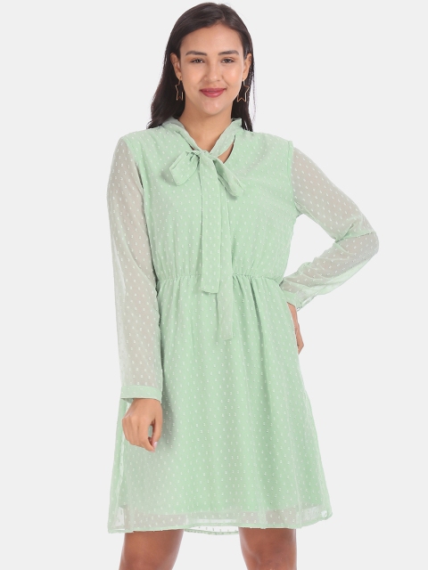 

Elle Women Green Self Design Fit and Flare Dress