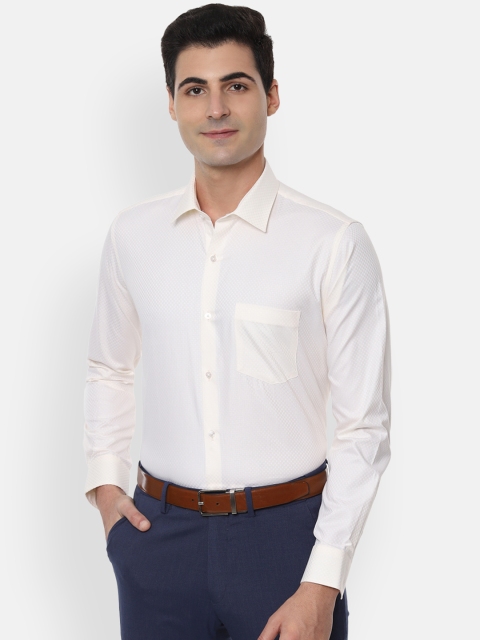 

Van Heusen Men Cream-Coloured Slim Fit Self Design Formal Shirt