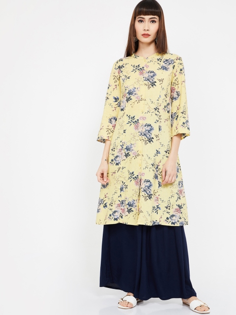 

Melange by Lifestyle Women Yellow & Blue Printed Straight Kurta