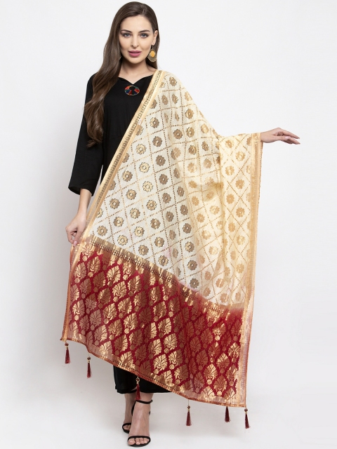 

Sugathari Beige & Maroon Woven Design Dupatta